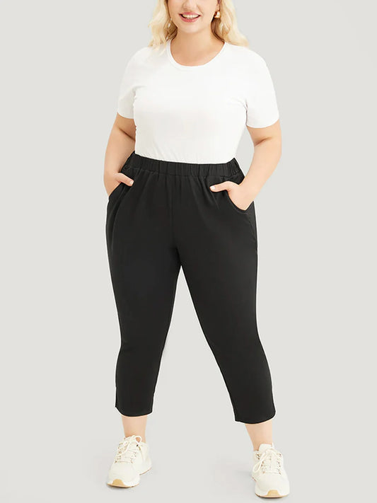 Plus Size Quilted Capri Pants - Women's High-Waist Slim Fit Cropped Leggings