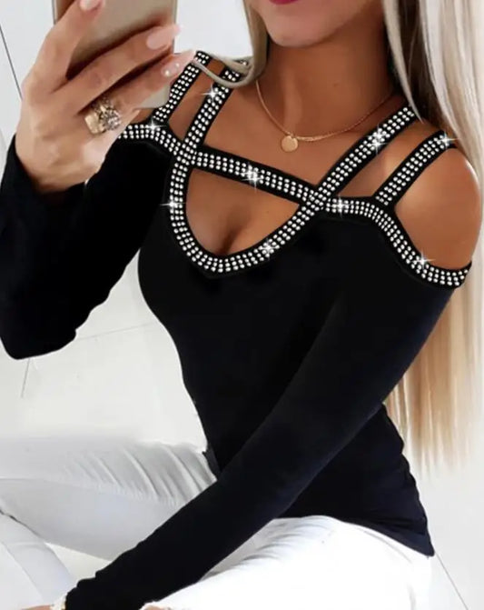 Women's Elegant Trendy Daily Casual Cutout Long Sleeve Skinny Top