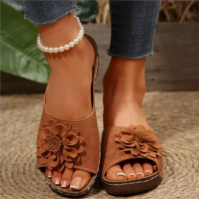 Women Sandals Summer Elegant Slides Sandals Low Wedge Casual Footwear