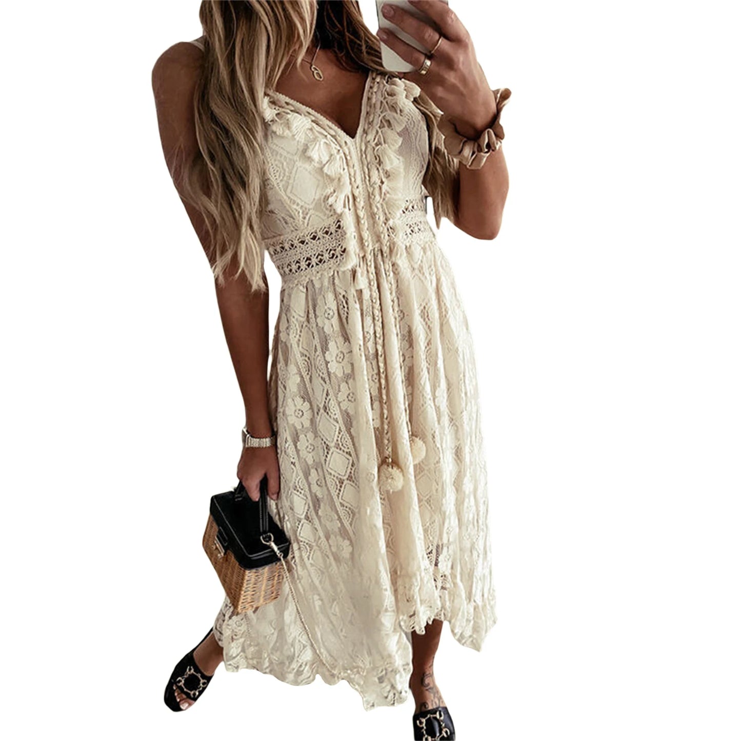 European Lace Swing Long Casual Dress.  S-XXL