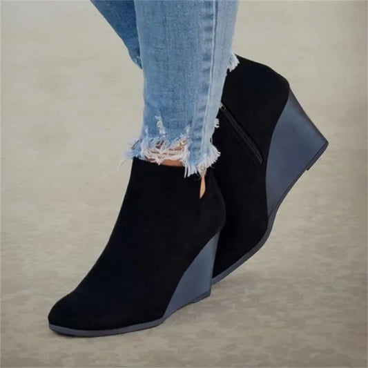 Women Booties Leopard Ankle Platform Heel Wedge Shoe.