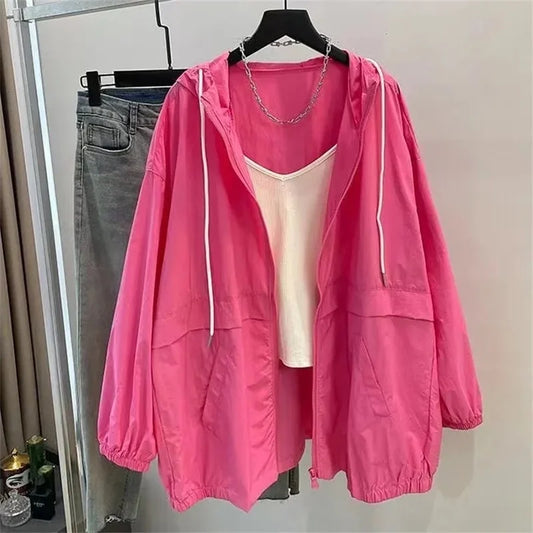 Summer New Fashion Women's Jacket Thin UV Protection Coat 2025 Long Sleeve Hooded Jackets .  M-3X