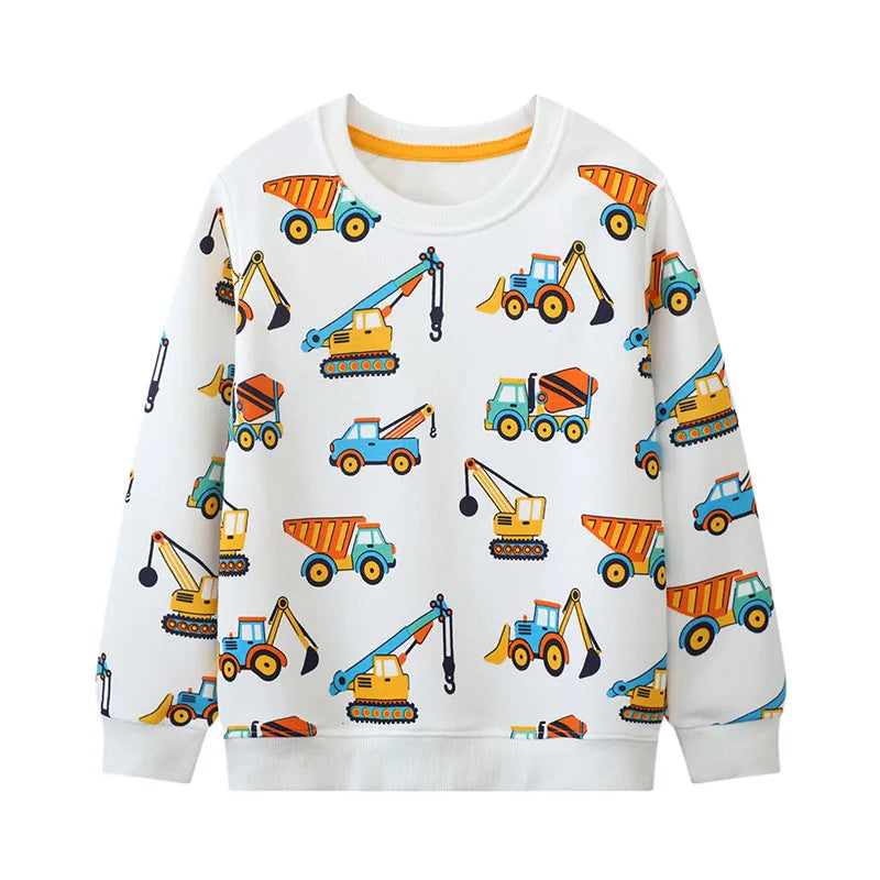 Kids Clothes 2025 New Spring Autumn Tops Children's Clothing Baby Boys Hoodies Cartoon Excavators Sweatshirt Cotton