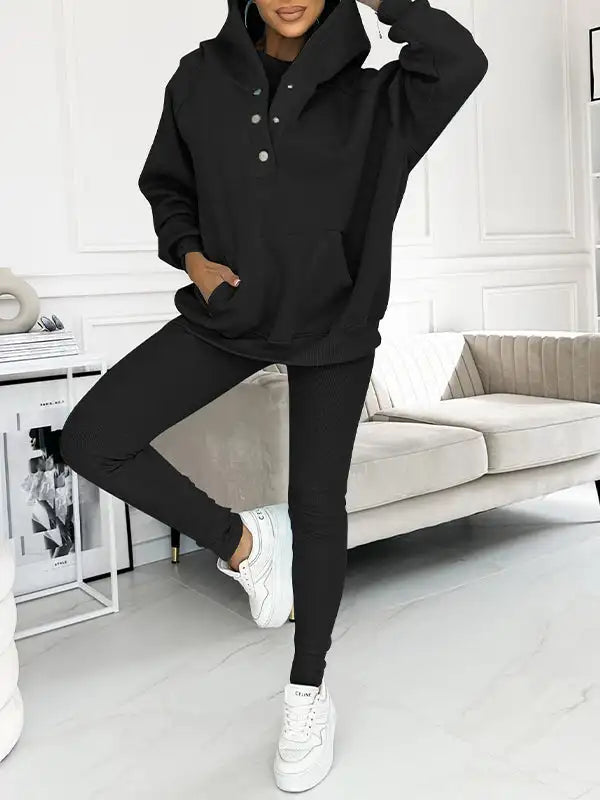 Women's Casual Loose Sport Suit Two-piece Fashion Solid Long Sleeved Hoodie And Sport Long Pant Set.  M-3X
