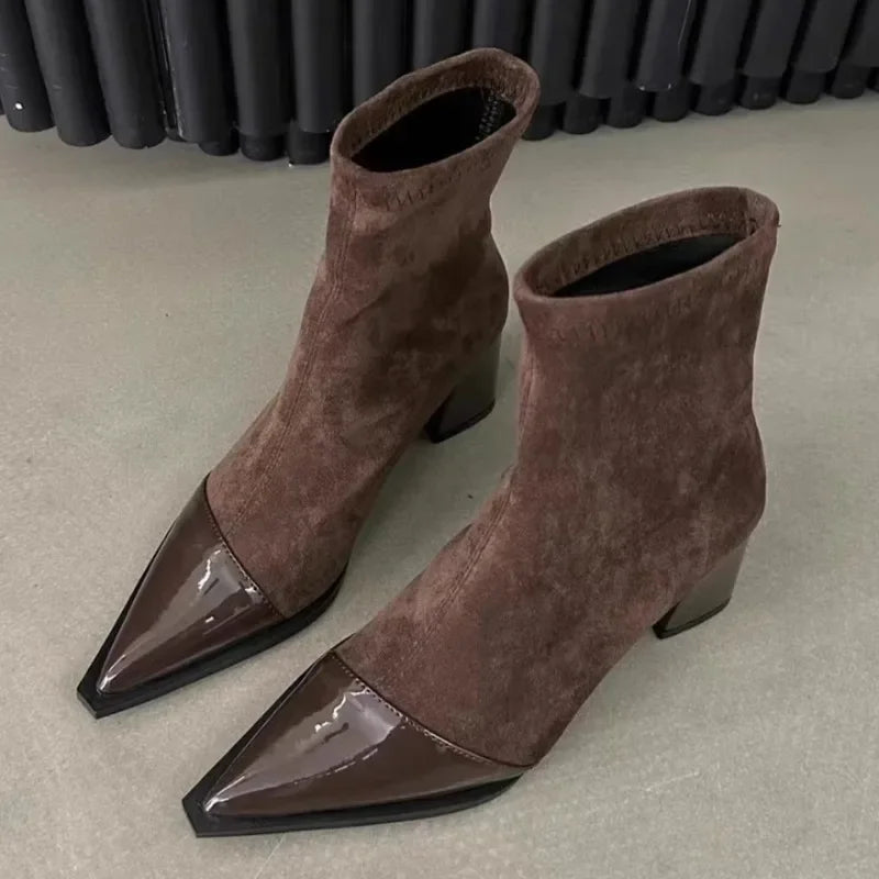 Women's New Autumn Chunky Heel Boot Pointed Suede Anti-slip Wear-resistant Ankle Boots.