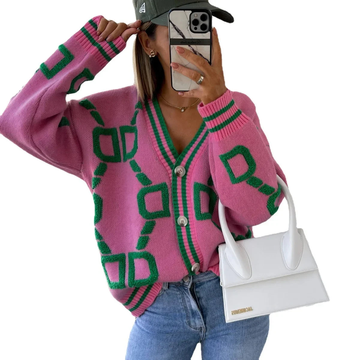 Women Knit Cardigan V Neck Casual Single Breasted Thick Warm Trendy Sweater.  One-Size