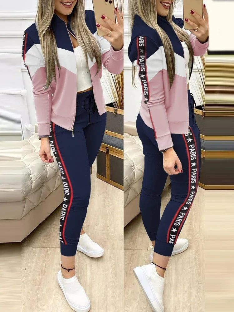 Woman 2 Pieces Suit Zipper Jacket And  Pants Tracksuit Casual 2025 Set.  S-XL