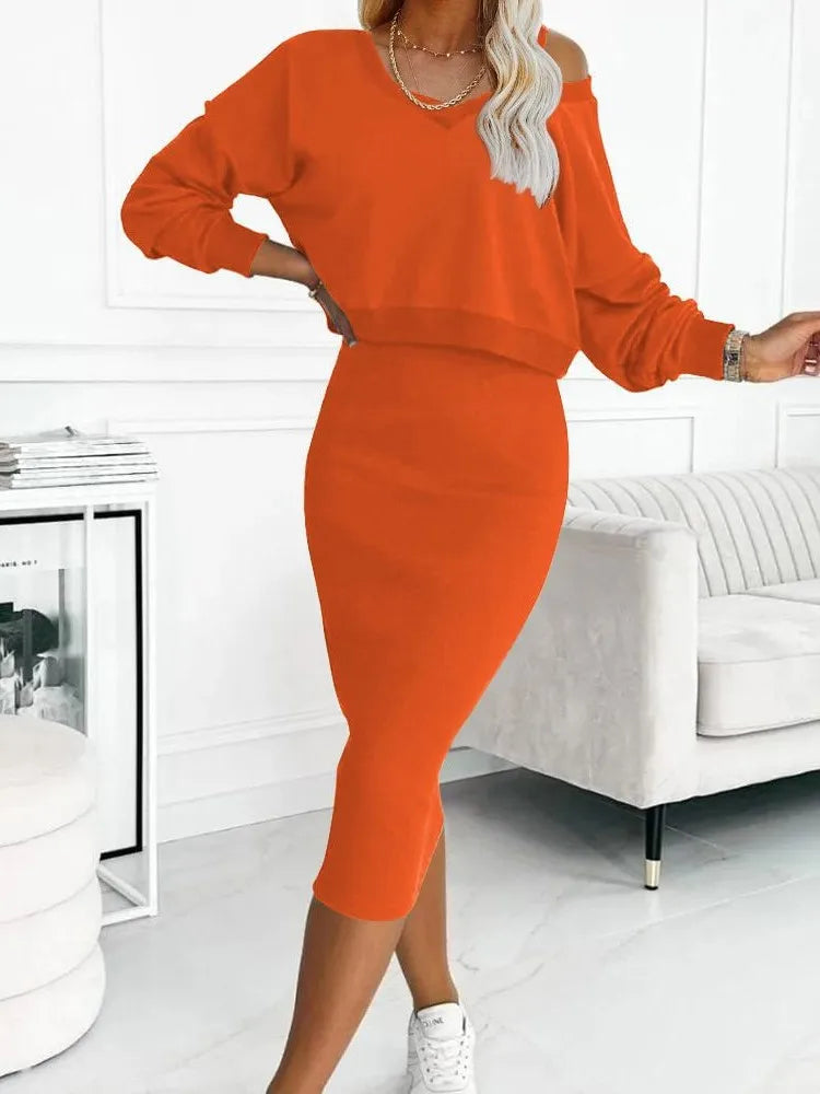 New Women's Two Piece Fashion Sweater and Skirt Perfect For All Seasons. S-XL