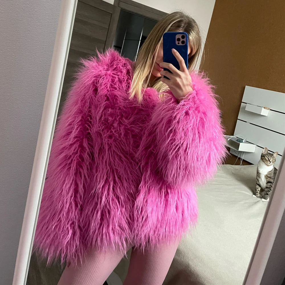 Women Autumn Winter Top Fashion Faux Fur Coat Elegant Thick Warm Jackets for Women.  S-3x