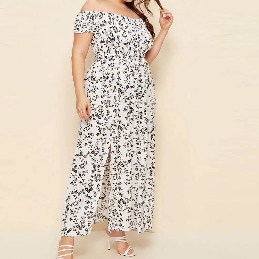 Curvy Size Long Off The Shoulder Maxi Dress Bohemian Style.