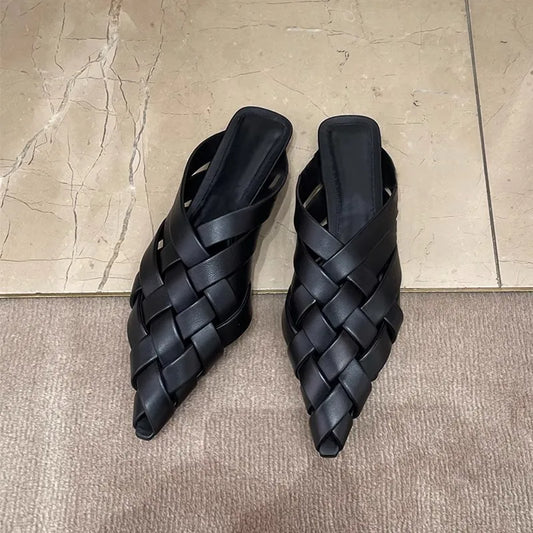 Women Pointed Toe Shallow Slip On Mule Slides