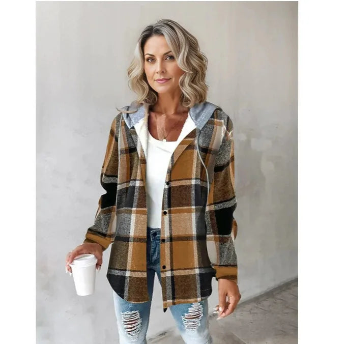 Women's Plaid Style Women's Jacket Hooded Plaid Casual Loose light Jacket.  S-3x