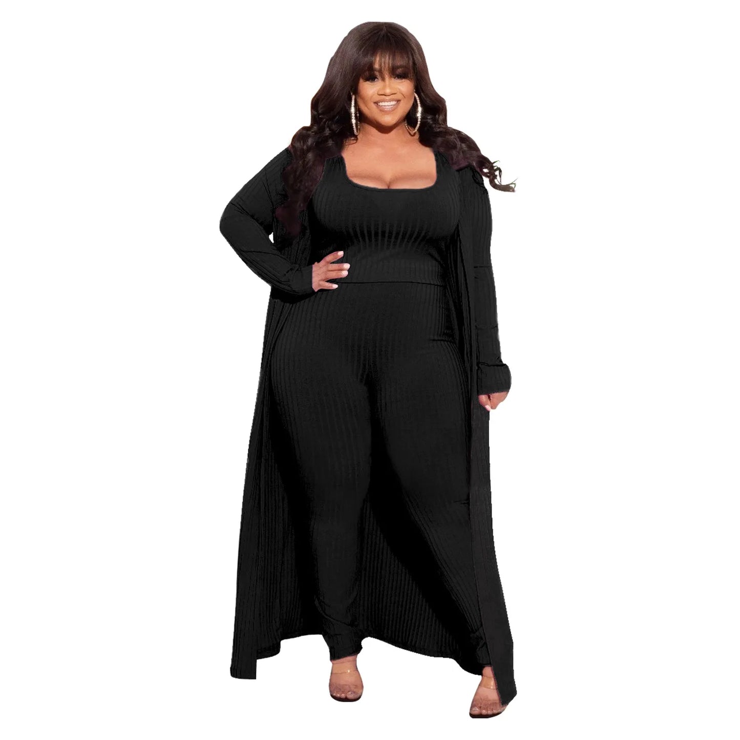 Plus Size Set Flattering long-sleeved Sweater High Elasticity 3 Piece Outfit