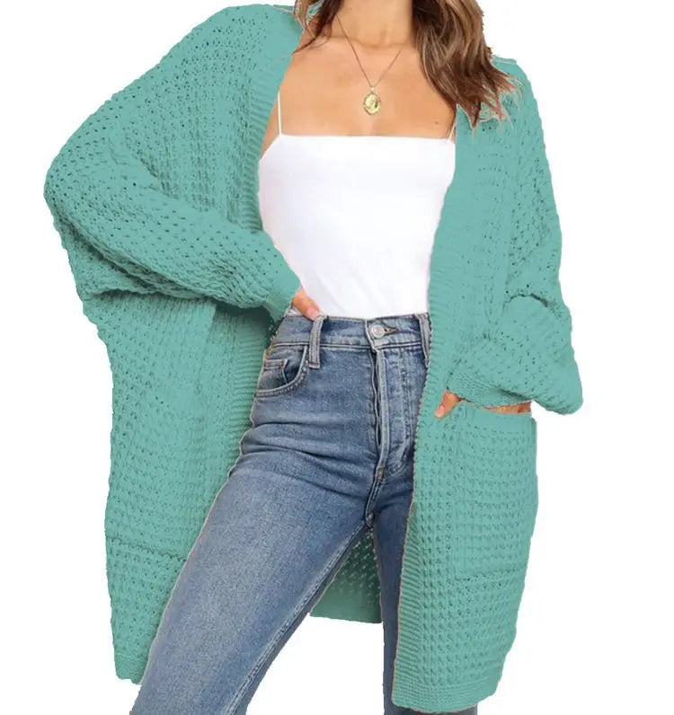 Women's Open Front Cardigan Sweater - Cozy Knitted Jacket with Pockets