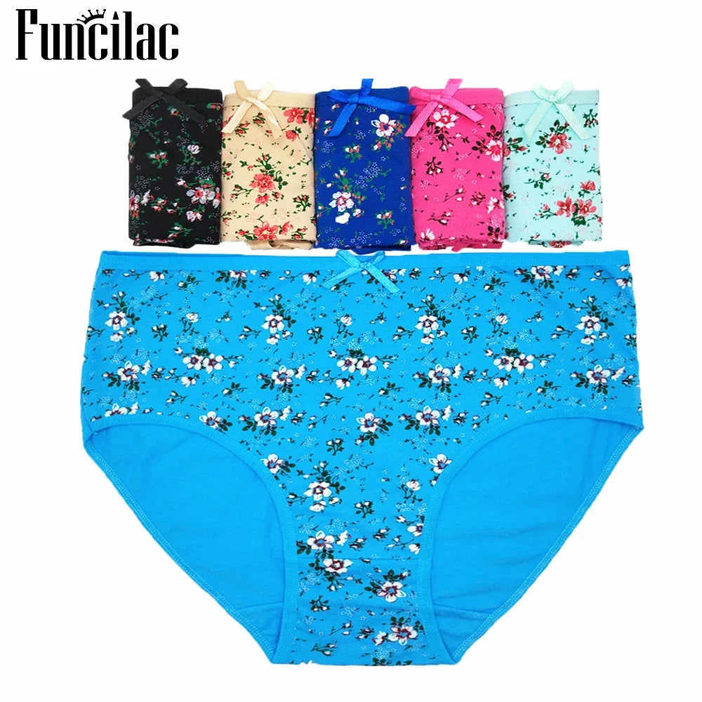 Women's Curvy cotton briefs sexy print Ladies panties big size mid-rise women underwear cotton crotch 2XL 3XL 4XL 6 Pcs/set