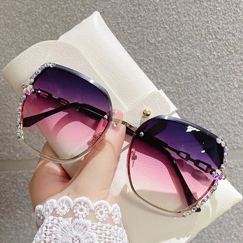 Rhinestone Decor Rimless Fashion Sunglasses For Women Casual Gradient Glasses For Summer UV400