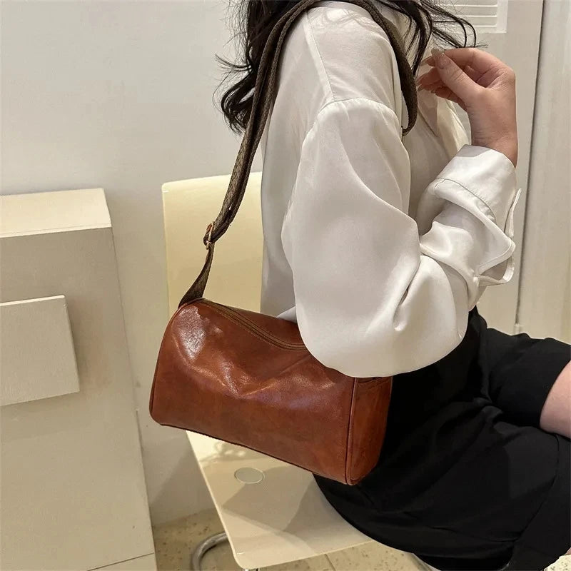 Vintage PU Leather Boston Women Small Handbag and Purse Fashion Cross-body Bag