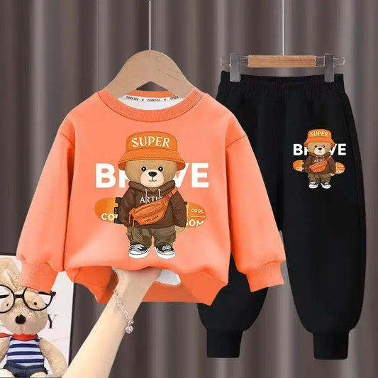 Kids Clothes Boys & Girls Autumn Long Sleeve Top & Pants 2 Pieces Sets Children Boy & Girl Printed Bear Tracksuit Sport Outfit.