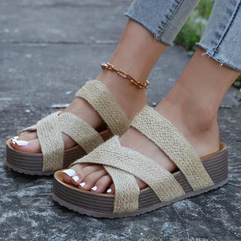 Women's cork flat sandals, non-slip platform flats,non-slip sandals. 35-43