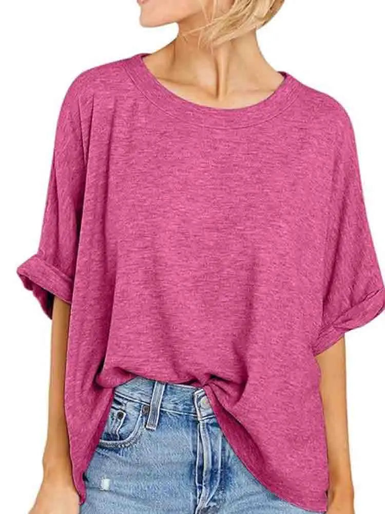 Women's  Quality Over size Short Sleeve Casual Loose Basic Tee.  S-2XL