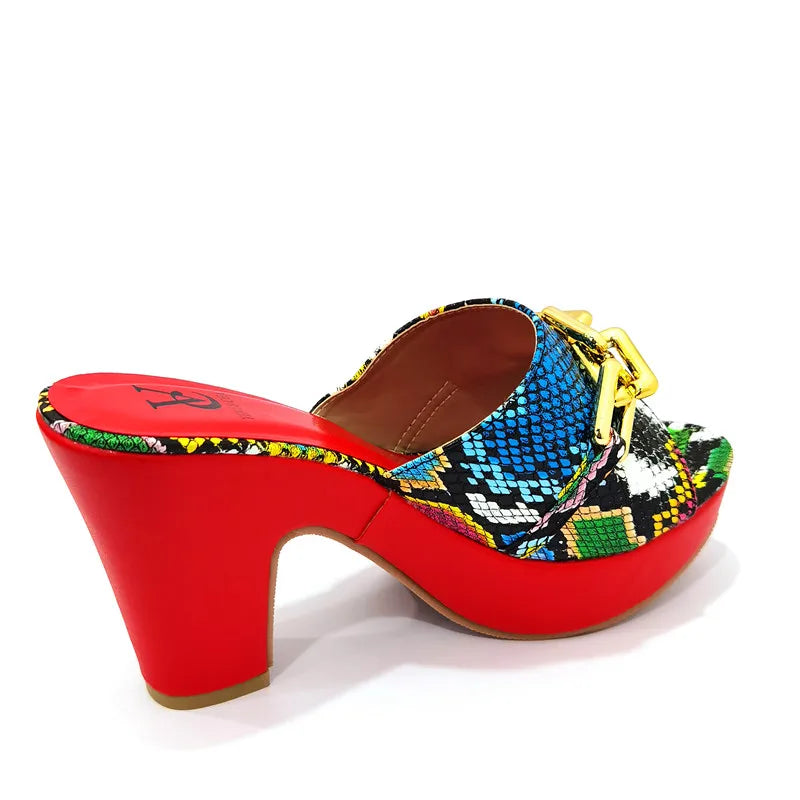 Italian latest design snake pattern platform with matching handbags