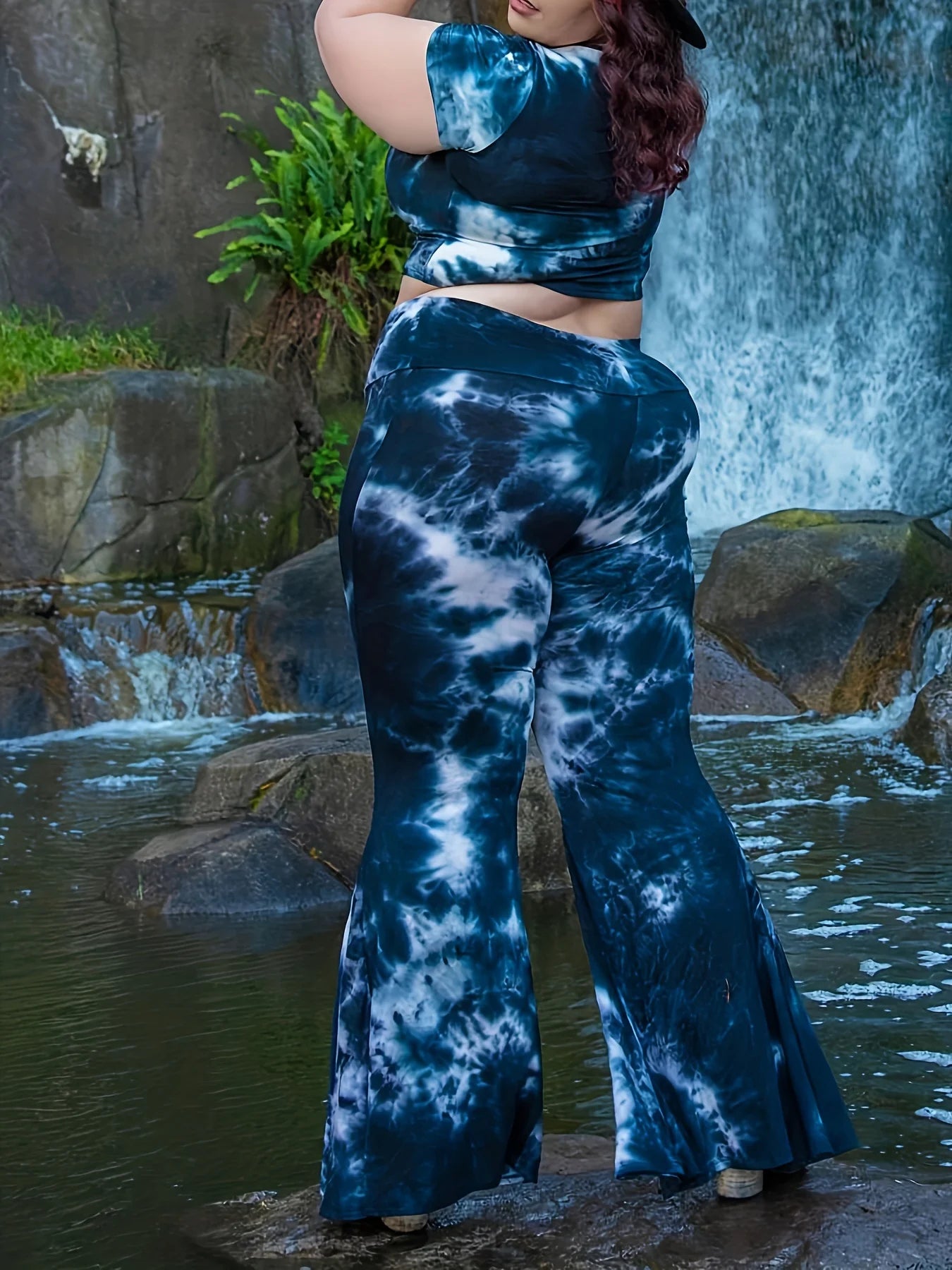 Ladies Curvy Size Bohemian Tie Dye Flare Leg Pants, Comfortable & Stylish High Waist Design,  Perfect for Spring & Summer