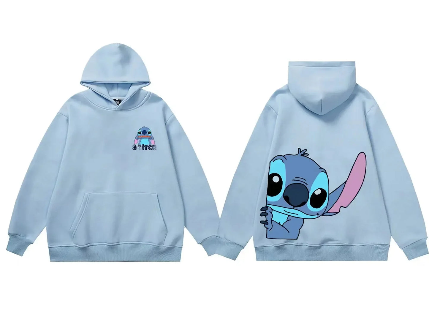 Disney Hoodie Fashion Stitch Angel Monster Letter Cartoon Sweatshirt Pullover Cute Unisex Pocket Hoodie.  S-3X