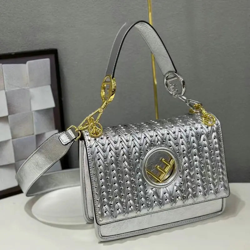 New Hollow Carved Square Bag Luxury Design Clam shell Metal Real Leather Material.