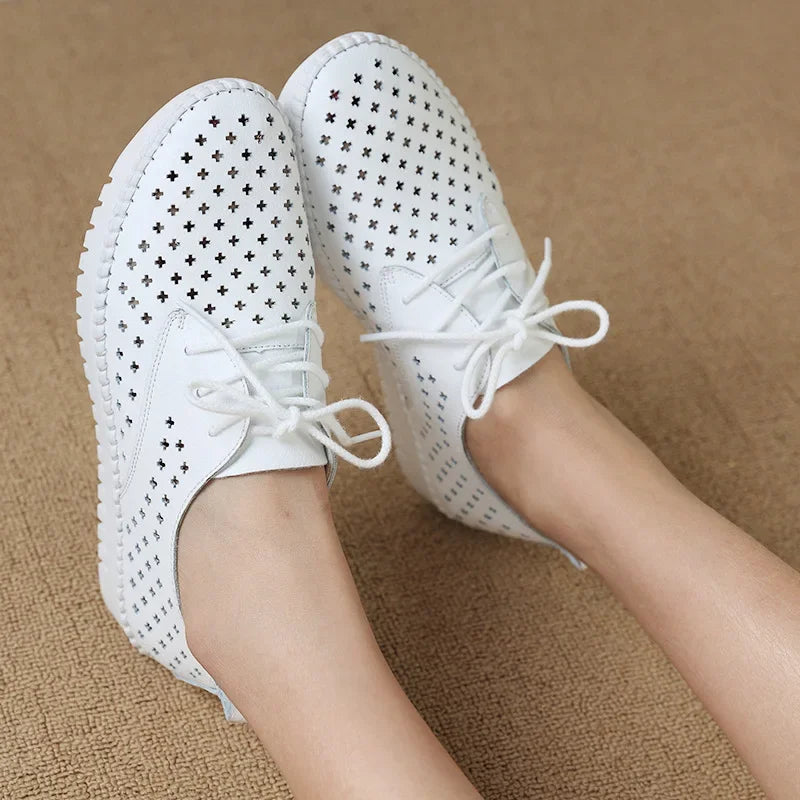 Quality Summer sneaker women platform shoe Genuine Leather Walking flat Breathable Comfort Shoe.