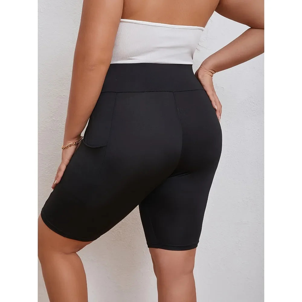 High Waist Black Pocket Shorts.  S-5X