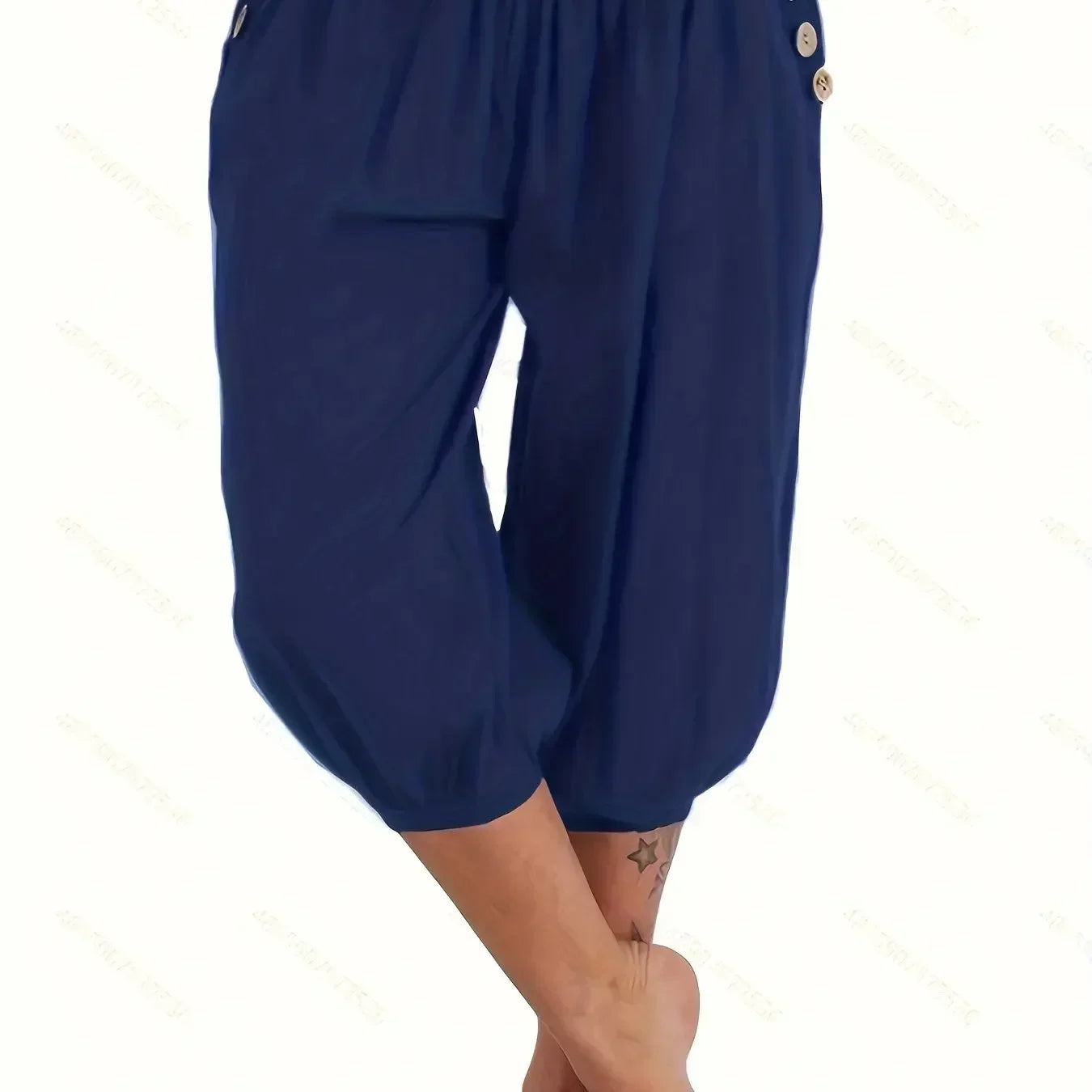Plus Size Women's Fashionable Solid Colour Pocket Loose Cropped Pants Loose and Comfortable Casual Lantern Pants