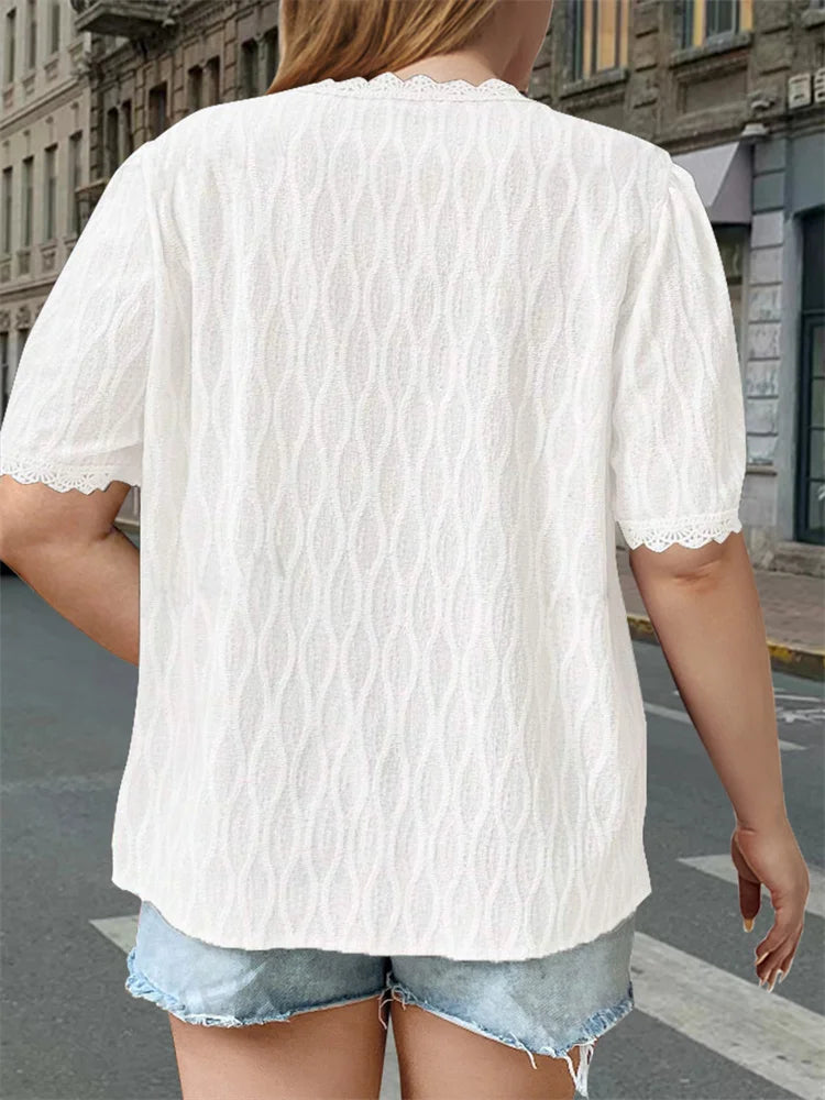 Plus size lace casual V-neck shirt