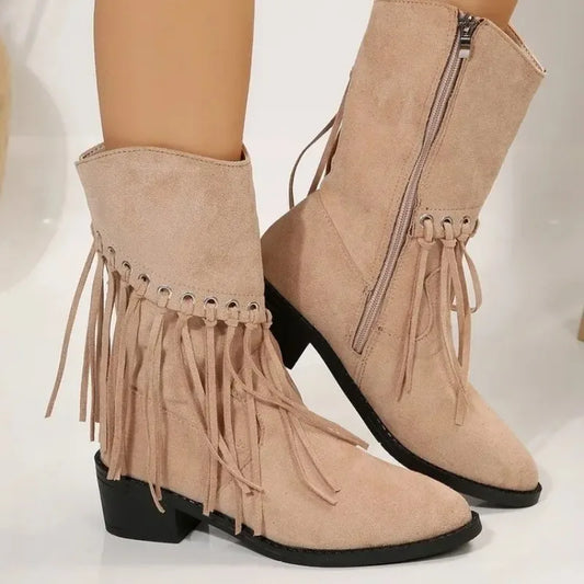 Boots Women Vintage Tassel Cowgirl Fashion Western Booties