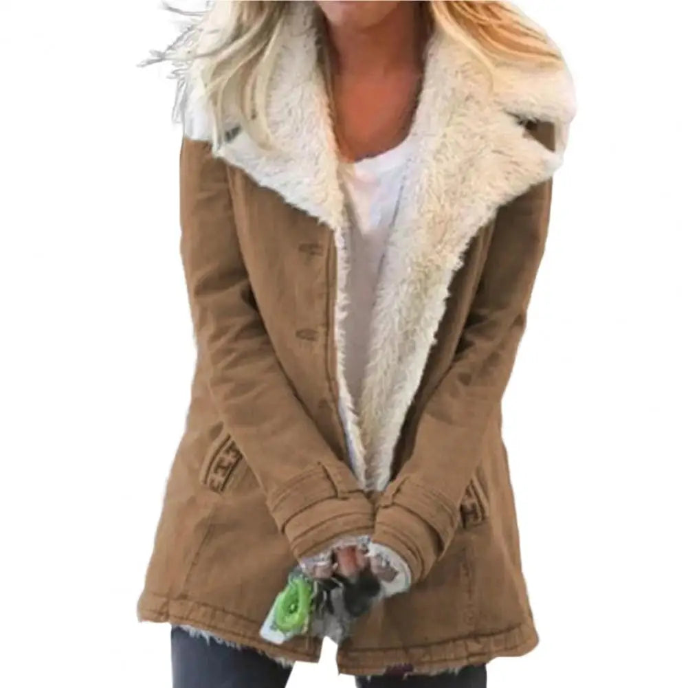 Ladies Very Popular Curvy Size Winter Plush Lamb Wool Warm And Fashionable Lapel Jacket.