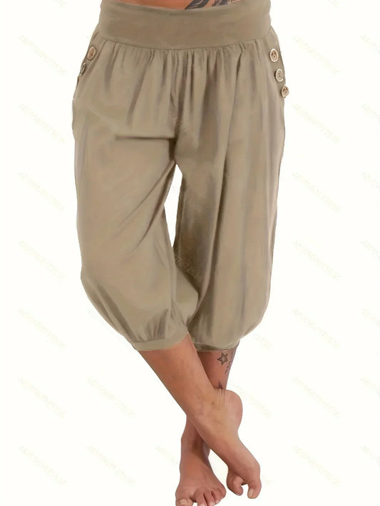 Plus Size Women's Fashionable Solid Colour Pocket Loose Cropped Pants Loose and Comfortable Casual Lantern Pants