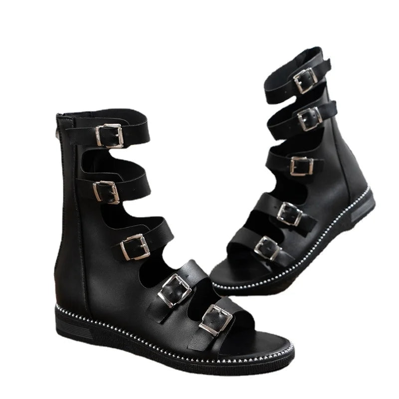 Summer Women's Open Toe Sandals New Roman Back Zip Flat Gladiator Sandals