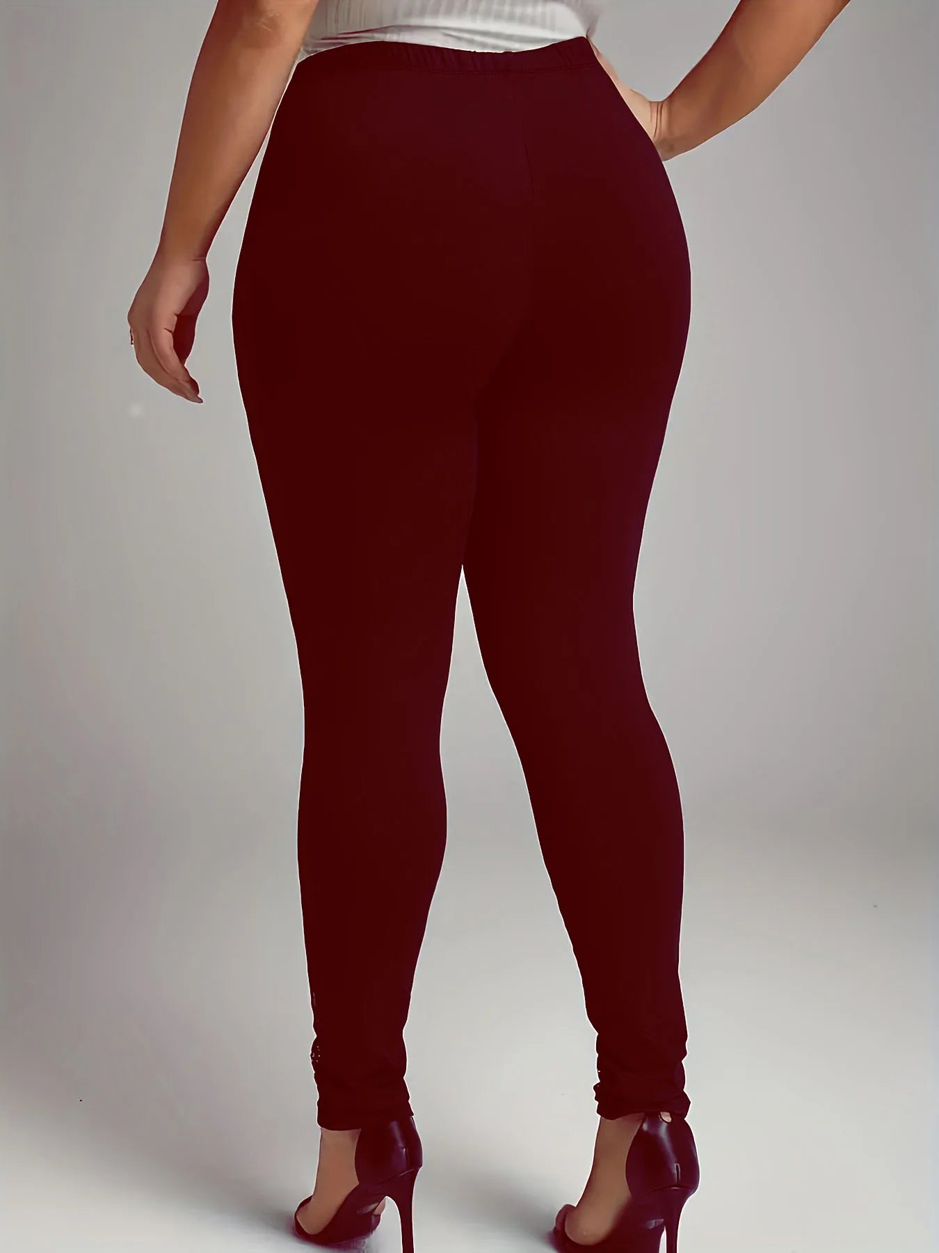 Plus size  Women's leggings with lace patchwork and contrasting hollow out design, slim fit and slimming pants.  L-8x