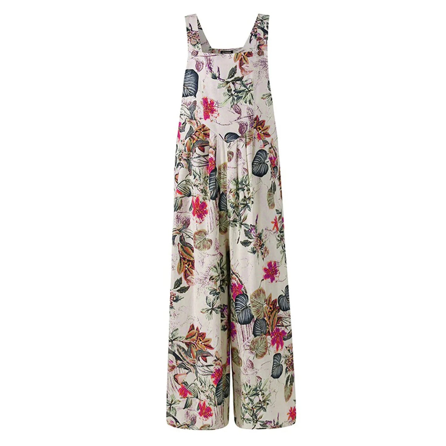 Ladies  Vintage Leaf Floral Print Square Neck Sleeveless with Pockets Sizes S-5XL