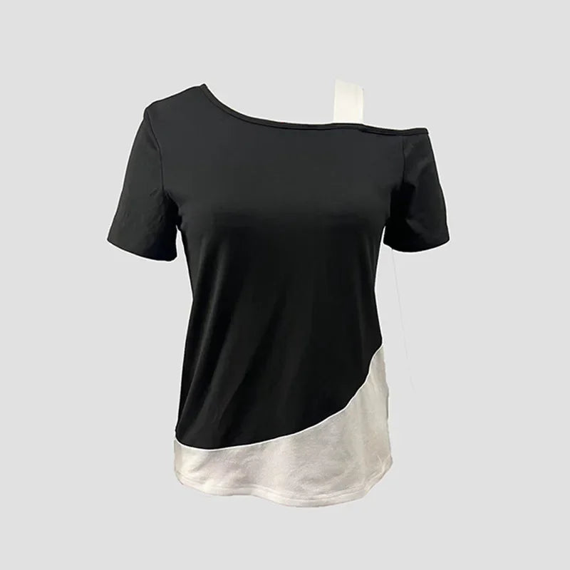 Chic Color Blocking Short Sleeved Women Solid Colour Off Shoulder Summer Casual Top.  S-3x