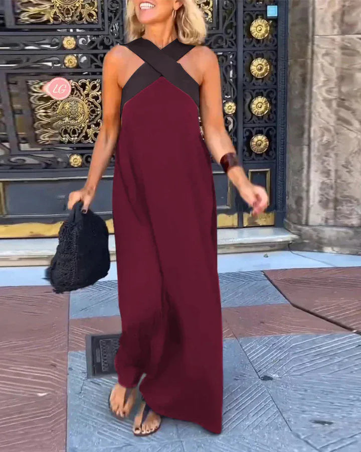 Sexy Cross Halter Long Dress Hollow Party Dress Summer Sleeveless Backless Dress.  S-3X
