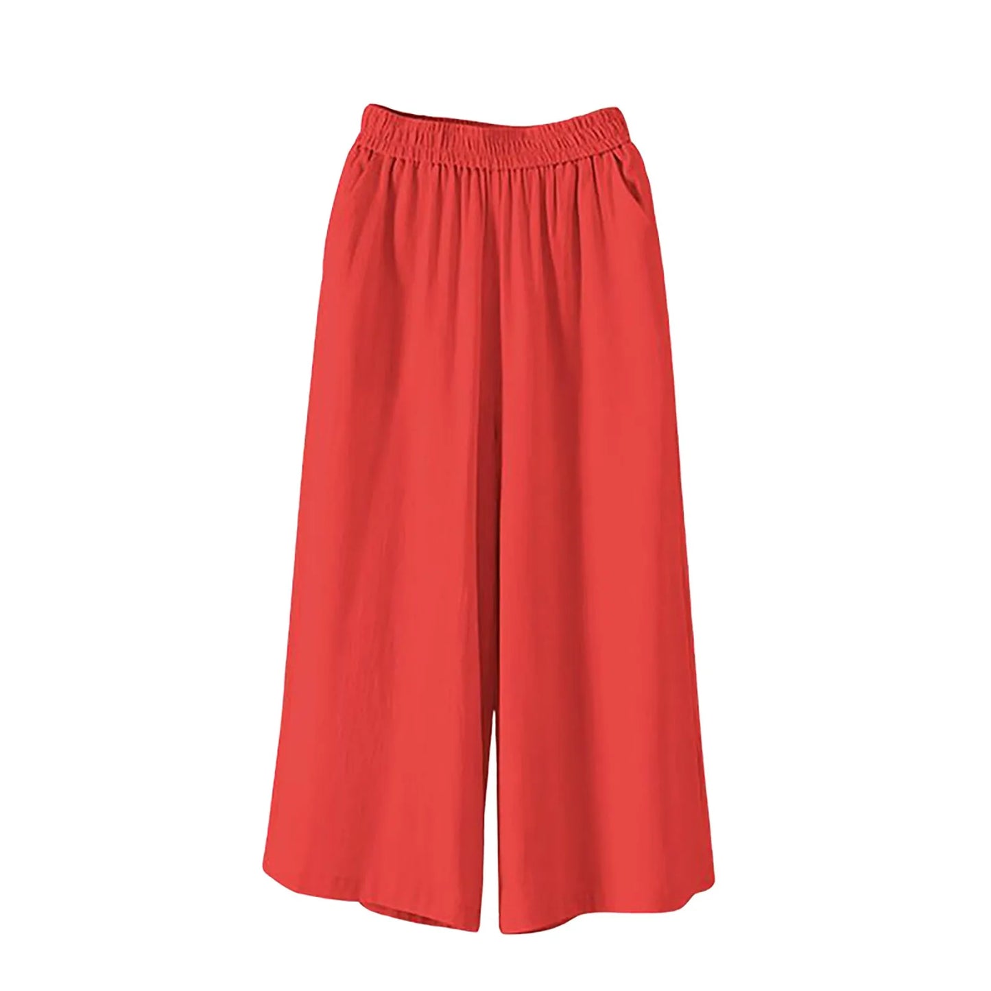 Plus Size Casual and Versatile Lazy Style Wide Leg With Pockets Lightweight High Waist Loose Cropped Capris.   L-3X