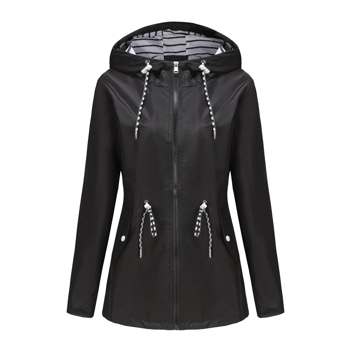 New long-sleeved waterproof long windbreaker, women's hooded raincoat.  S-3X