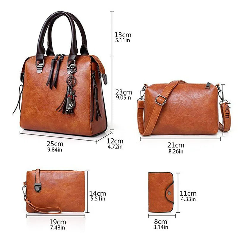 Women 4 Piece Fashion Handbags Large Capacity Tote Bag Cross-body Purse Wallet Set Perfect For Travel
