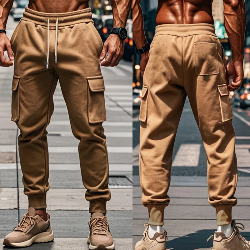 Men Cargo Pant Spring Skinny Pockets Casual Sports Drawstring Pant.  S-3X