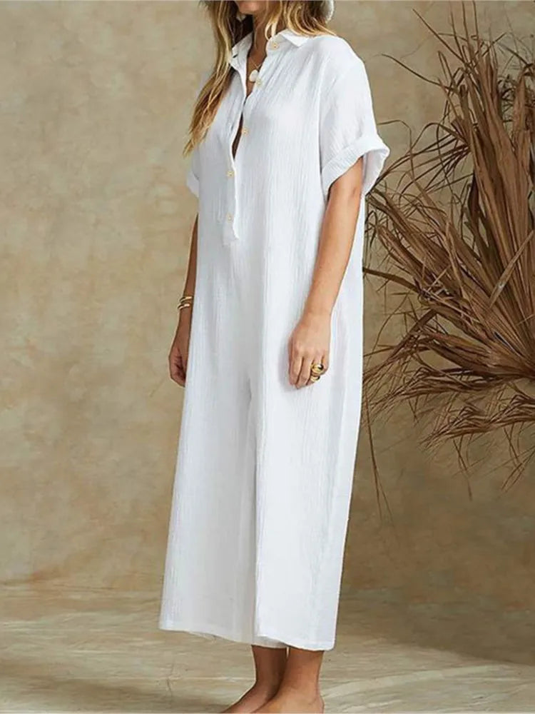 Elegant Casual Jumpsuit Cotton And Linen Women's Loose Jumpsuit.  S-3X