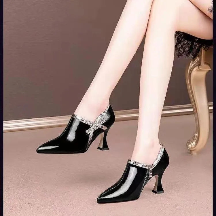 NEW Fashion Women Pumps Pointed Toe Bow-tie Side Zip Female Foot-Wear