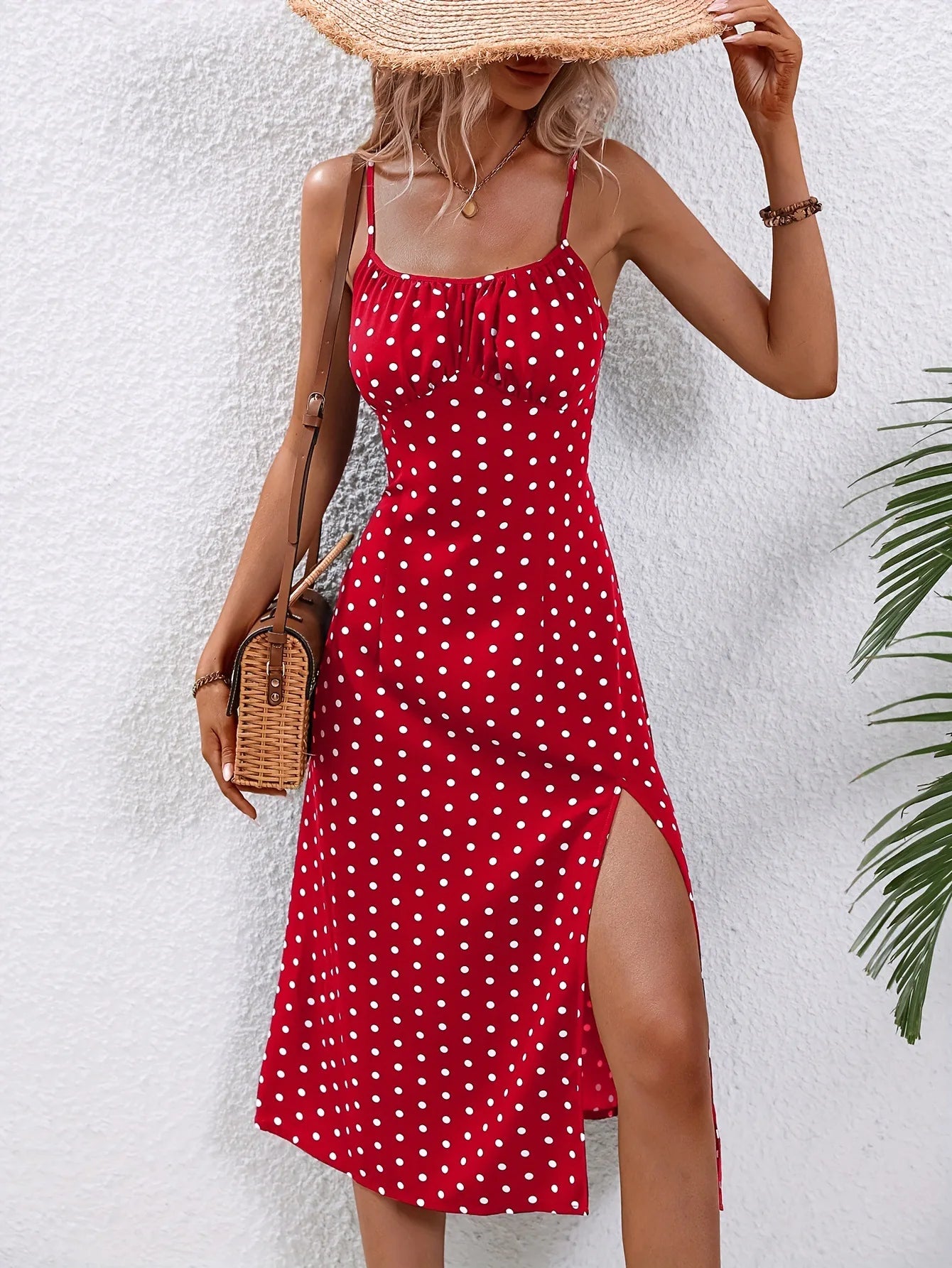 Women's Floral Print Spaghetti Strap Summer Boho Dress Elegant Square Neck Slit Dress.  S-2x