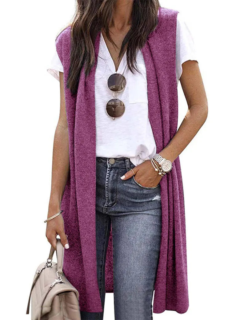 Fashion Women's Casual Knitwear Sleeveless Trendy Long Vest Jacket.  S-XL