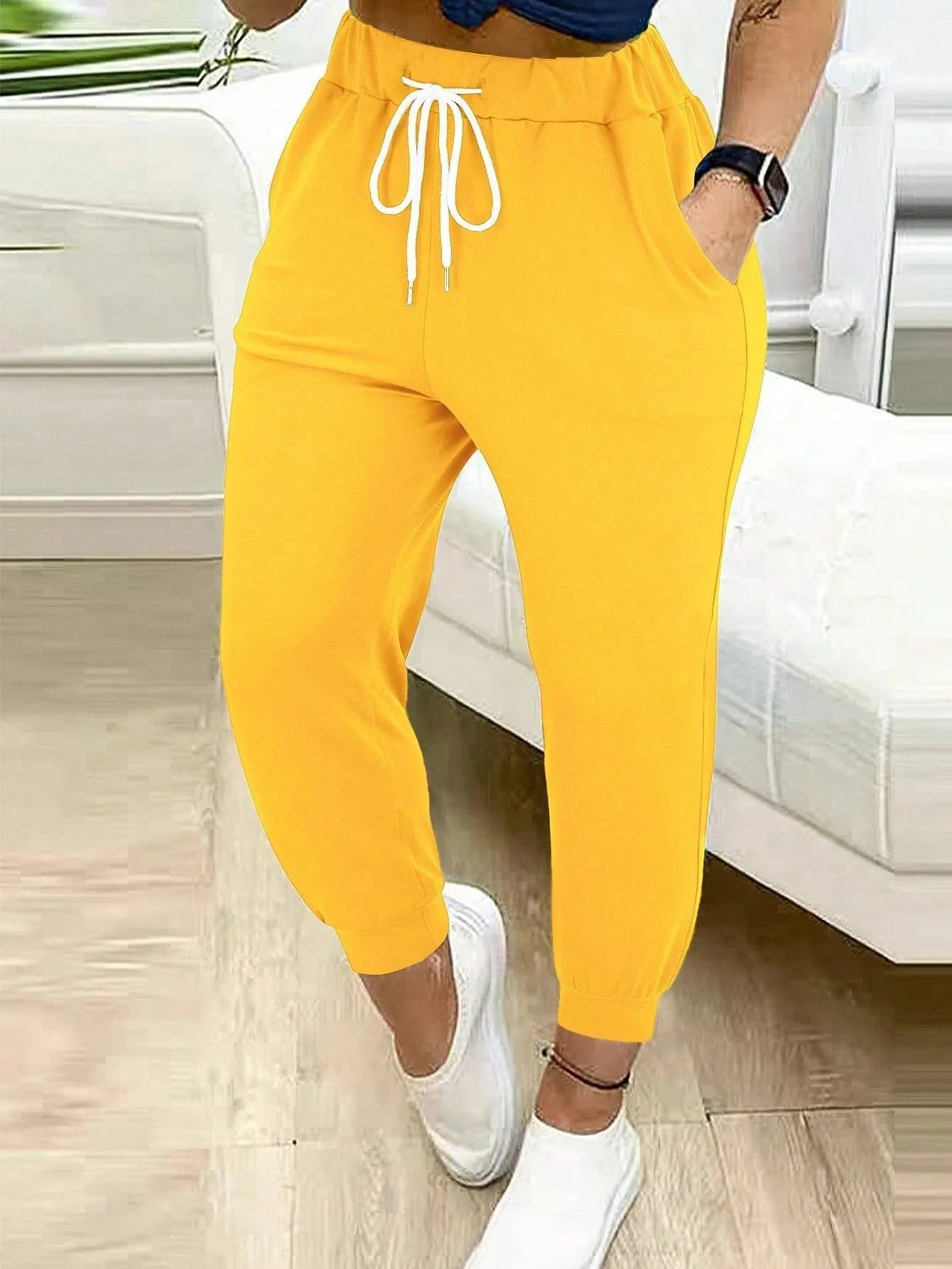European plus size new casual solid colour pocket Harem Pants