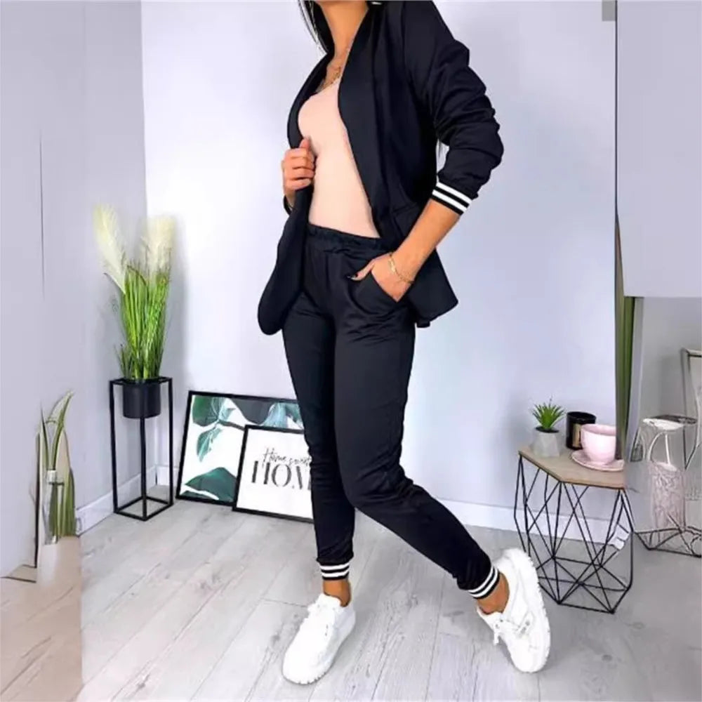 Fashion Long Sleeve Blazer 2 Piece Set Slim Fit Suit.  S-2X